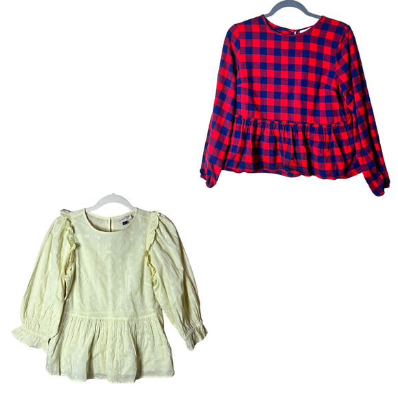 Universal Thread Womens Lot of Two Check Ruffled Cottage Tops XS S Red Flannel - Picture 1 of 16